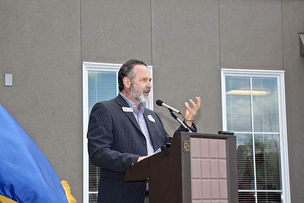 FISH Executive Director Jim Peckham thanks the Carson City community for its help in making Richards Crossing a reality Wednesday.