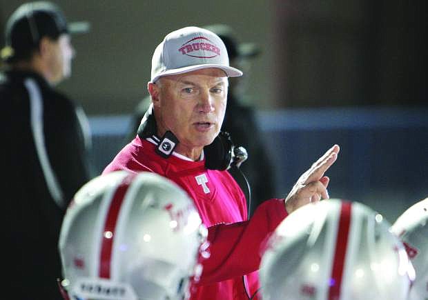 Former Truckee football coach Bob Shaffer, seen here during the 2012 state title game, was inducted into the NIAA Hall of Fame in March 2014.