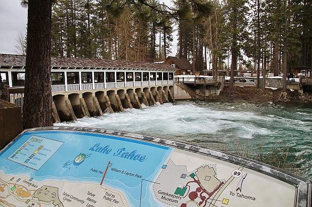 Water has been being spilled from Lake Tahoe since late February, after recent storms left the lake level higher than it&#039;s been since 2006. The dam, located in Tahoe City, releases water from the lake into the Truckee River, as pictured here on April 6, 2017.