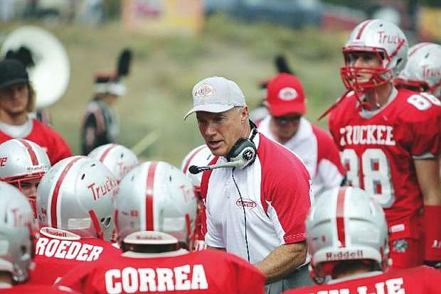 Truckee football coach Bob Shaffer talks to his players in this file photo.
