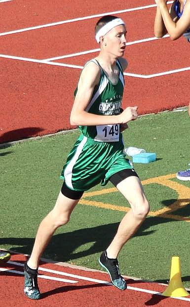 Fallon&#039;s Justin Cathey runs in the 1600 meter on Friday at the Del Oro Invitational.