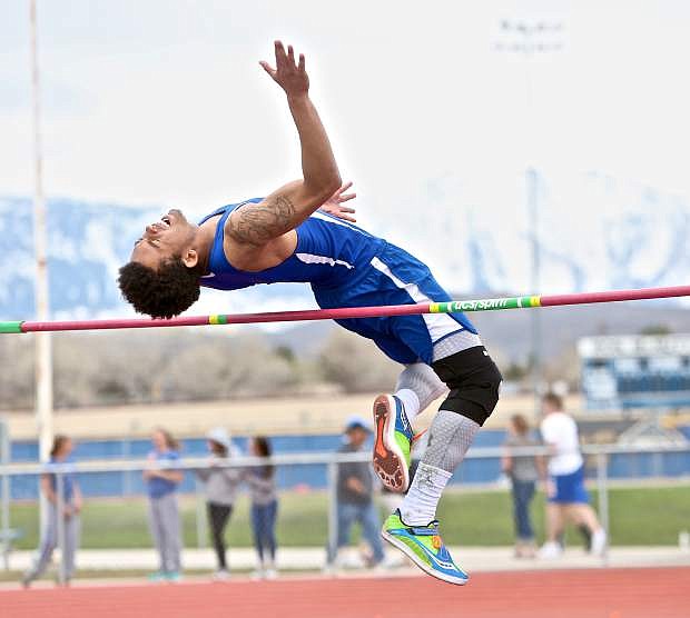 Carson&#039;s Greg Wallace competes in the high jump at an early season meet at the Jim Frank Track and Field Complex this past March.