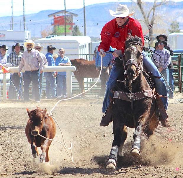 Jake Cerini of Fallon competes in tie-down roping at last week&#039;s Fernley High School rodeo.