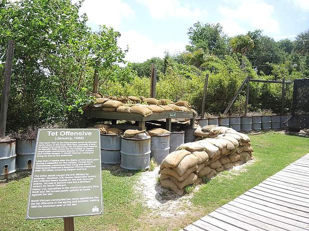 The 55-gallon drums were filled with sand along with sand bags to protect troops in Vietnam. There were three North Vietnamese offensives in 1968, making it the bloodiest year of the war.