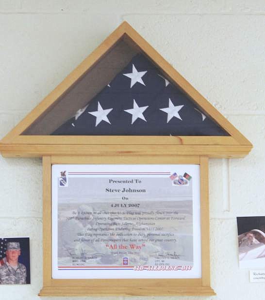 A former student serving in Iraq in 2007 presented this flag to Steve Johnson.