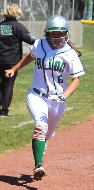Alexis Jarrett runs to home during Fallon&#039;s game against the Dayton Lady Dust Devils.