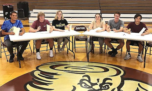 From left to right: Jonathan Ply, Central Arizona College, Track and Field; Blake Fletcher, University of Jamestown, Football; Makenna Olsen, Feather River College, Volleyball; Hailey Wells, Feather River College, Volleyball; Tyler Chandler, Feather River College, Football; Robert Cornwell, University of Jamestown, Football.