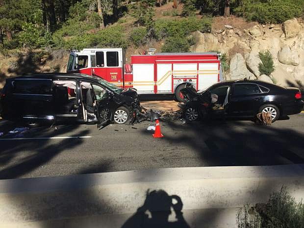 One person was reported dead in a head-on collision at Highway 50 and Cave Rock on Monday.