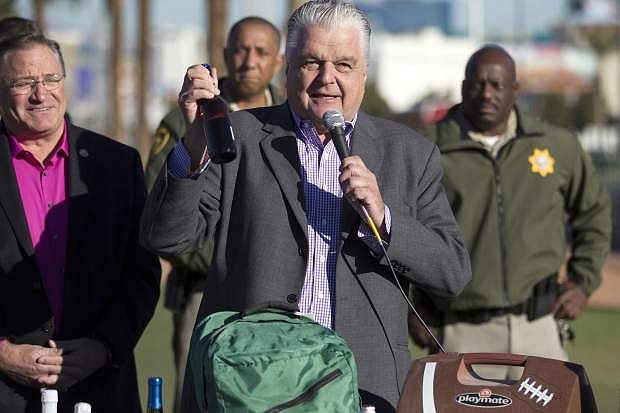 FILE - In this Dec. 29, 2016 file photo, Clark County Commission Chairman Steve Sisolak talks about the items banned on the Strip and downtown&#039;s Fremont Street Experience for New Year&#039;s Eve 2017. Sisolak, who heads the elected board overseeing the Las Vegas Strip, says he&#039;s running for governor as a Democrat. (Erik Verduzco/Las Vegas Review-Journal via AP, File)