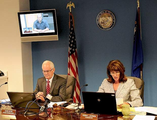 OJ Simpson appears via video conference in front of a panel of the Nevada Parole Board in 2013.