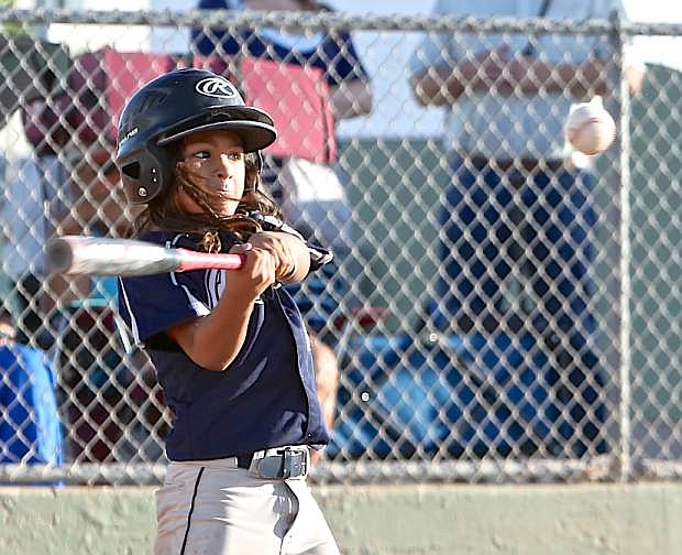 10-year-old All-Star Radley Felix tees off on a pitch that would be good for a single Friday night at Governor&#039;s Field.