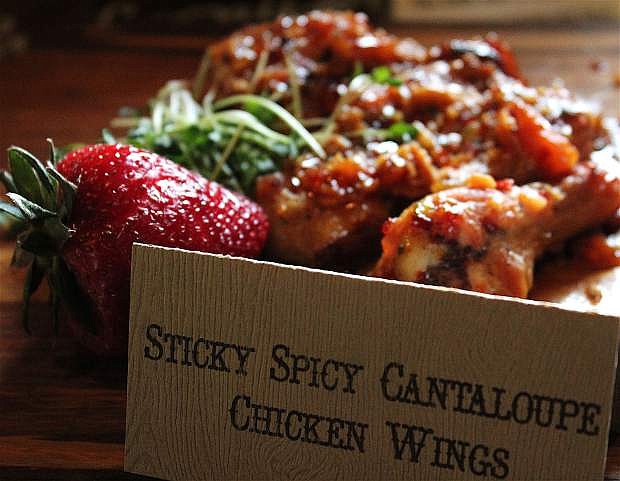 Sweet and spicy cantaloupe sauce chicken wings are a savory menu item on the new Cantaloupe Corral at this year&#039;s event.