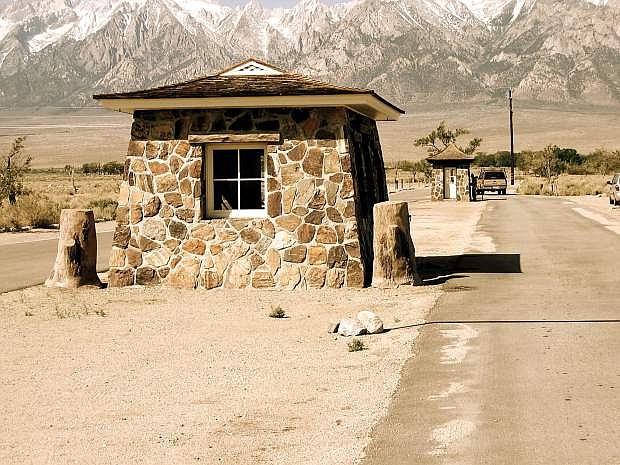 One of the stone sentry posts still standing at the Manzanar Historic Site in eastern California.
