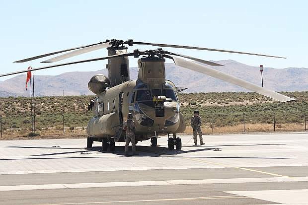 Nevada National Guard CH-47 Chinook helicopter. Eight crew members took off in a CH-47 Chinook helicopter Wednesday to help Hurricane Harvey victims.