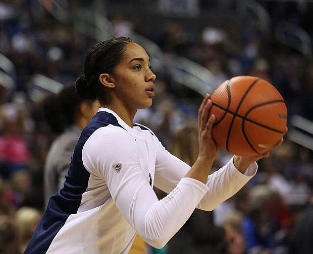 UConn senior and ex-Reed star Gabby Williams warms up before the Huskies&#039; game against Nevada on Tuesday.