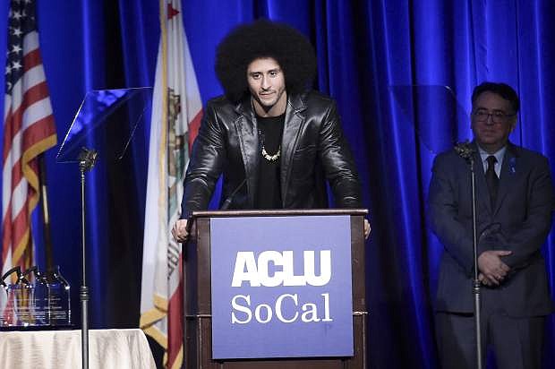 Colin Kaepernick attends the 2017 ACLU SoCal&#039;s Bill of Rights Dinner at the Beverly Wilshire Hotel on Sunday, Dec. 3, 2017, in Beverly Hills, Calif. (Photo by Richard Shotwell/Invision/AP)