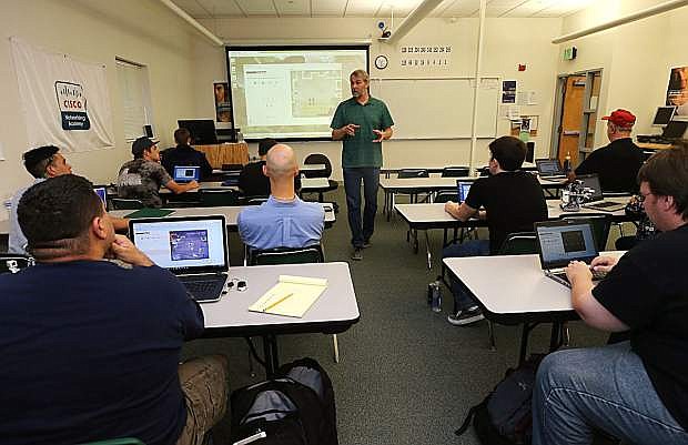 Instructor Dave Riske teaches a Computer Information Technology class at Western Nevada College on Sept. 27 in Carson City.
