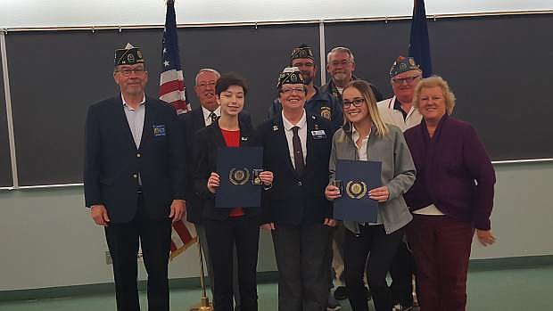 Members of the American Legion 4th District congratulate the winners of its high school oratorical contest held Jan. 6 at Western Nevada College.