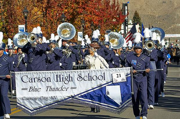 Carson City High Blue Thunder Marching Band at the 2017 Nevada Day Parade.