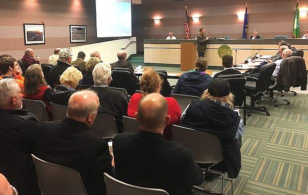 Kip Alexander of the United States Geological Survey presents an overview of the Carson River at a combined county commission meeting on Monday with representatives from Churchill and Lyon counties.