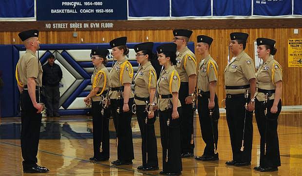 NJROTC cadets assemble Wednesday for the annual Pass In Review inspection.