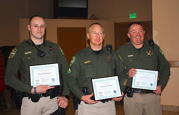 Carson City Deputies Nick Simpson, Dean Williams and Jarrod Adams all received recogition for their efforts to stop DUIs at the Northern Nevada DUI Taskforce Law Enforcement Awards.