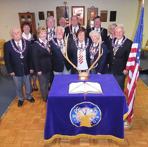 Carson City Elks Lodge No. 2177 held its installation of officers last to honor those who are serving until April 1. They are Exalted Ruler (Lodge President) Kent Mayer and Leading Knight Skip Reed, Loyal Knight Bruce Jurgensen, Lecturing Knight Jim Masterson (Vice Presidents). Also installed were Secretary Sabina Bye, Treasurer Karyl Summers, Esquire Al Bergstrom, Chaplain Jerry Saich, Inner Guard Karen Herbert, Tiler Shelly Clement, Trustee Wayne Willson. For information about Elk charities or membership, call 775-882-2177.