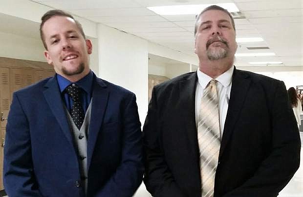 CHS teachers Robben Williams and Patrick Tobin in Dress for Success.