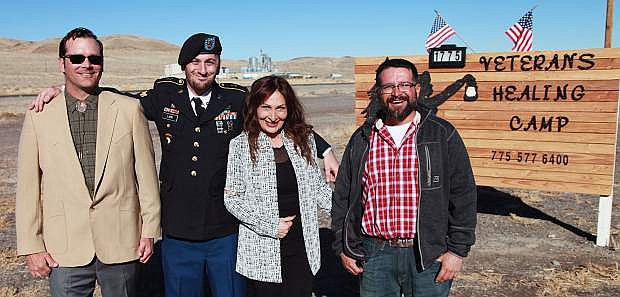 From left, veterans Joseph Barbeau, Forest Ladd and Robert Ornelas along with Veterans Healing Camp President Shahla Fadaie invite all local veterans to a free retreat from March 25-27.