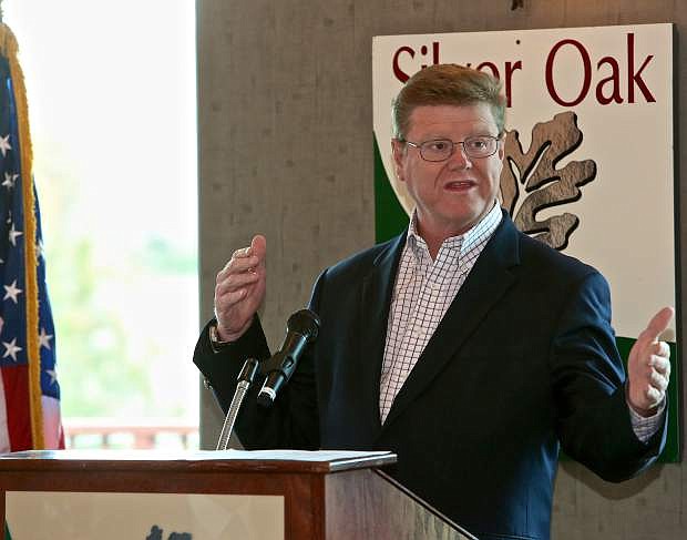 Congressman Mark Amodei speaks to the Carson City Chamber meeting Thursday morning at Silver Oak Golf Course.