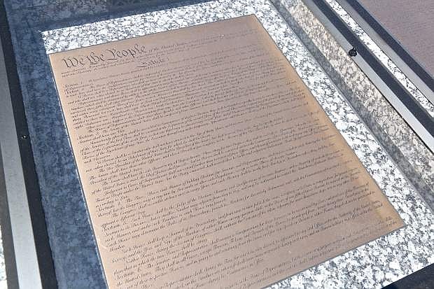 The Preamble to the U.S. Constitution is seen Wednesday at the Carson City Courthouse.