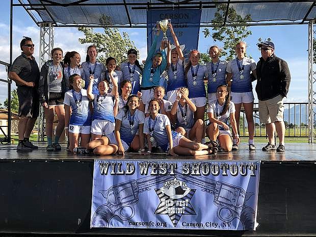 The Carson Valley Quakes won their division of the Wild West Shootout Sunday at the Pete Livermore sports complex in Carson City. They beat the Reno Revolution on a penalty kick in overtime.