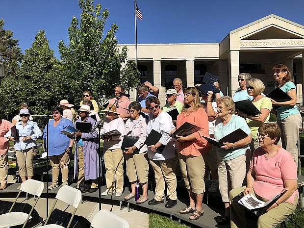 Carson City Symphony Chorus preparing to sing in Pops Party Concert June 10 at the Capital Amphitheater.