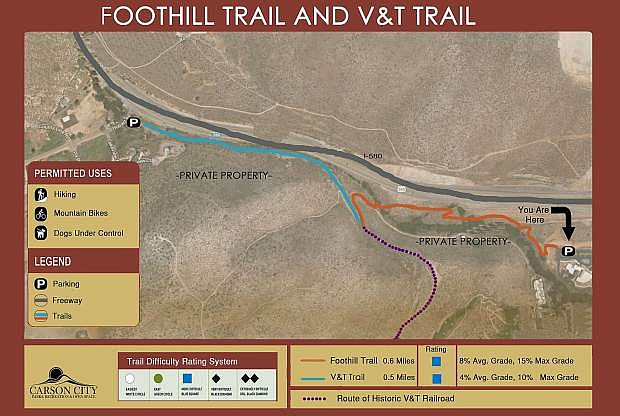 A map of the Foothill and V&amp;T Trails.
