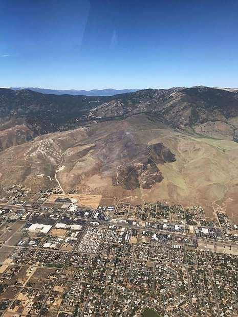 This aerial photo provided by the Humboldt Toiyabe National Forest shows the Voltaire Fire.