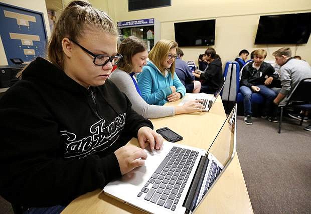 Carson High School freshmen create PSAs at the Carson City Library in October 2017. The library, named a finalist for the 2018 National Medal for Museum and Library Services, was not among those selected for the award by the Institute of Museum and Library Services. Photo by Cathleen Allison/Nevada Momentum