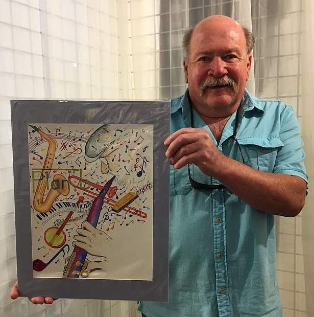 Bob Hickox shows his winning entry for the 2018 Jazz &amp; Beyond - Carson City Music and Art Festival.