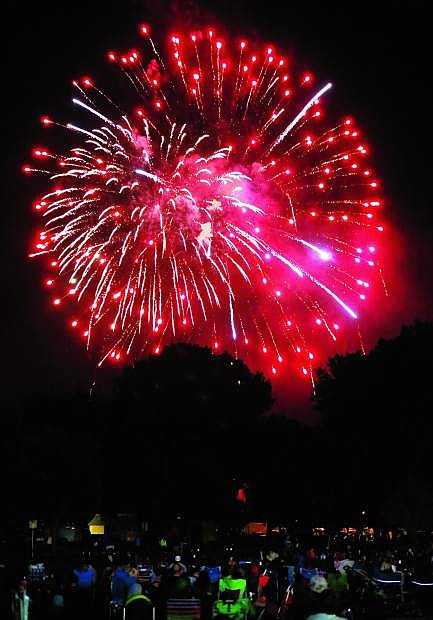 Fireworks light up the sky over Mills Park on Monday night.