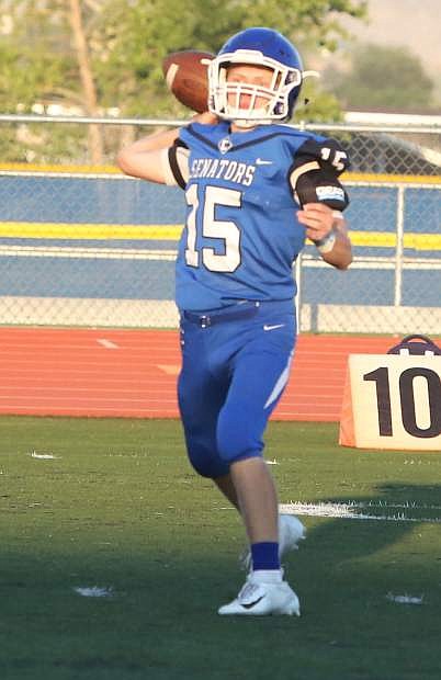 Carson quarterback Johnny Laplante throws during Friday&#039;s game against Lower Lake.