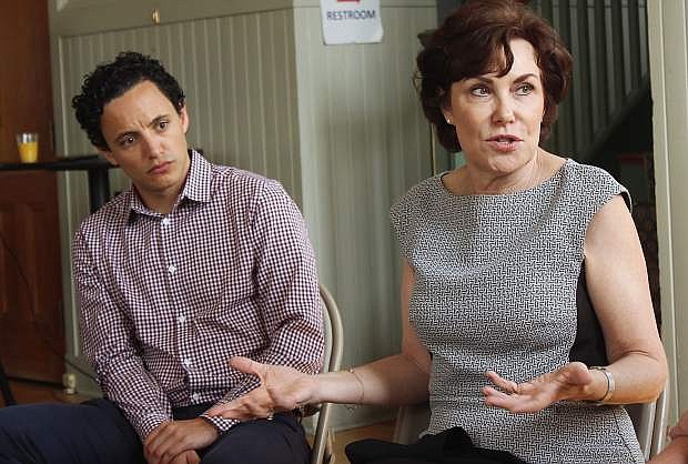 Democrat U.S. senatorial candidate Jacky Rosen, right, makes a point during an answer at a campaign stop in Fallon on Aug. 22.