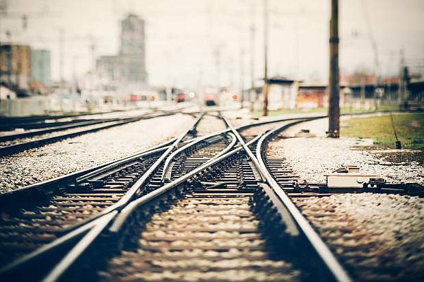 Railroad track points background. Shallow DOF, selective focus.