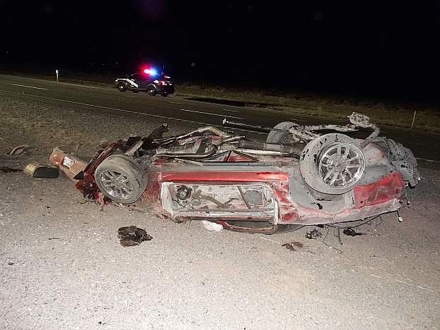 The Chevy Camaro involved in Tuesday&#039;s fatal crash.