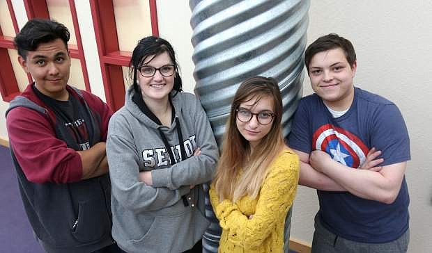 Carson High School speech and debate members, from left, Kevin Avilia, Alexis McKenzie, Rebecca Trejo and Evan Cherpeski will be going to Fort Lauderdale, Fla. to compete in the Nationals. Not pictured is Sadie Share.