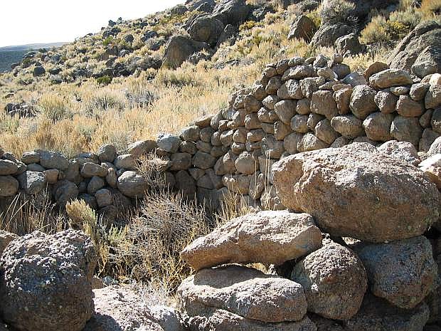 Stone remains of the type of primitive housing used by miners in the Northern California mining camp called Dogtown.