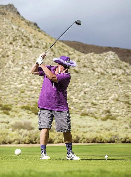 Mike Riggs competes in the 5th annual Carson City Kiwanis Pancreatic Cancer Awareness Day, at Silver Oak Golf Course on Saturday, Sept. 15, 2018.
