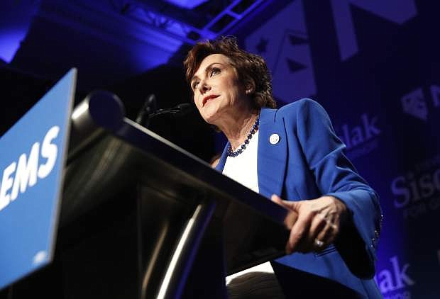 Rep. Jacky Rosen, D-Nev., speaks at a Democratic election night party Wednesday in Las Vegas after defeating Sen. Dean Heller, R-Nev.