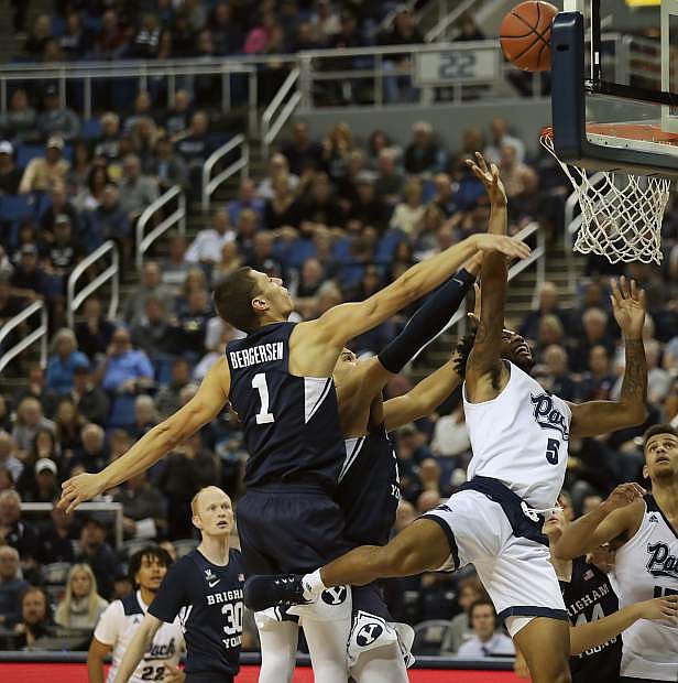 Nisre Zouzoua during Nevada&#039;s season-opening game against BYU at Lawlor Events Center on Nov. 6.