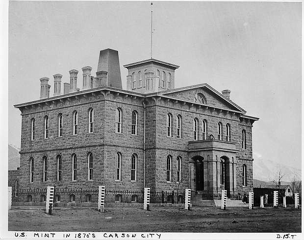The U.S. Mint in Carson City in about 1875. The building at 600 N. Carson St., built under the supervision of Abraham Curry, now serves as the Nevada State Museum.