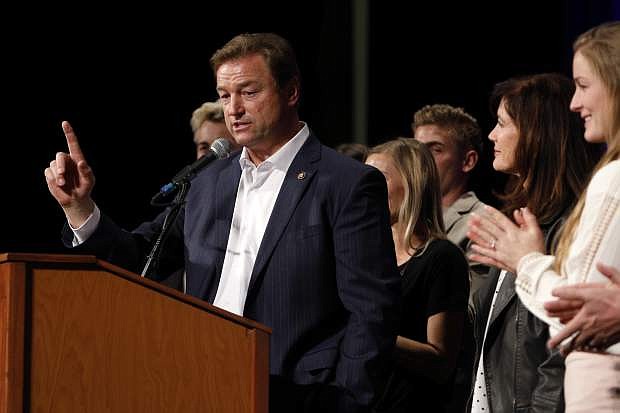 Sen. Dean Heller, R-Nev., makes his concession speech during the NVGOP Election Night Watch Party in Las Vegas on Nov. 6.