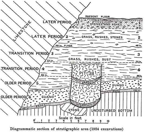 Diagrammatic section of stratigraphic area (1924 excavations).